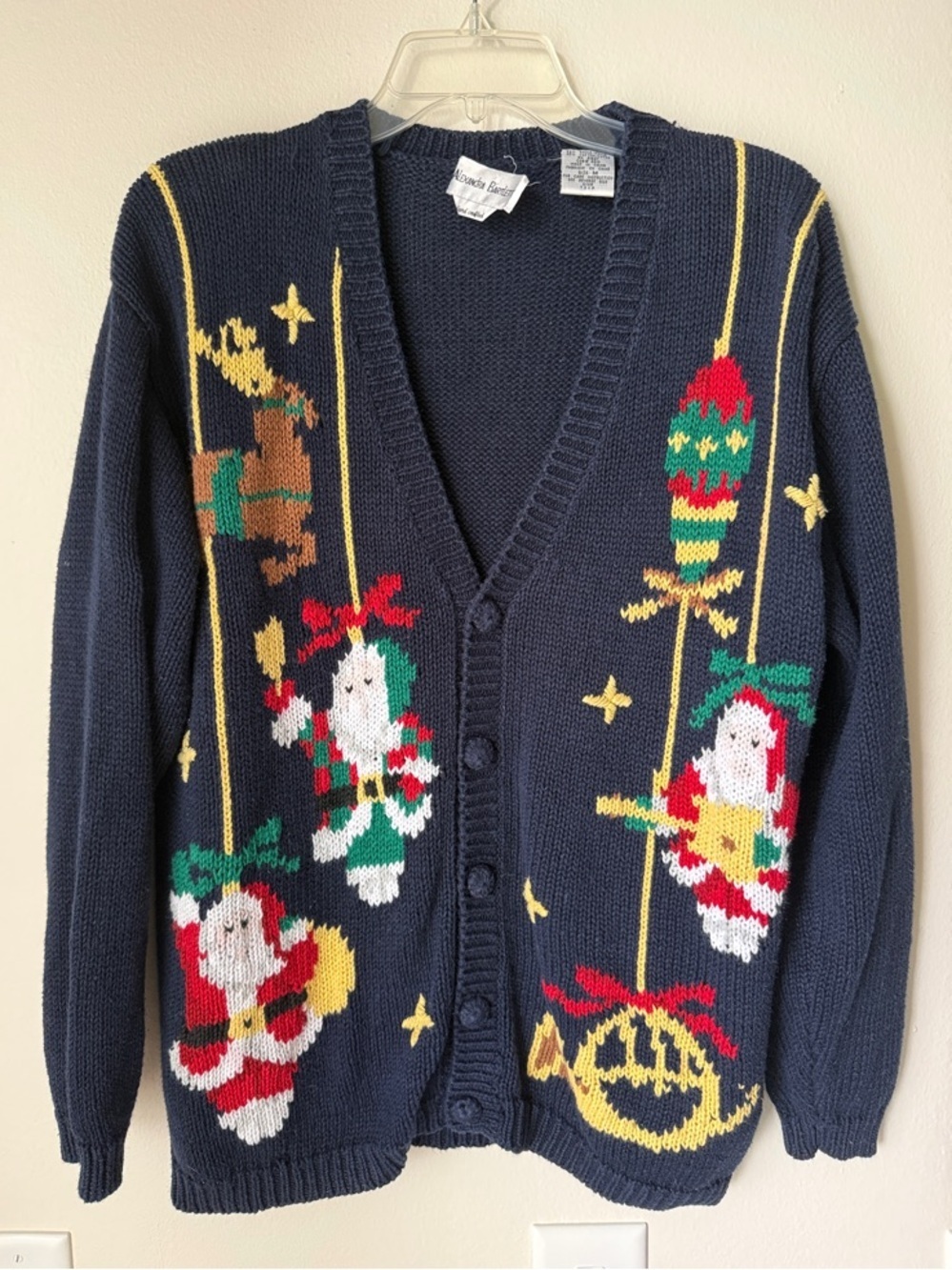 Vintage Alexandra Bartlett Navy Holiday Cardigan Button Front V Neck Oversized M